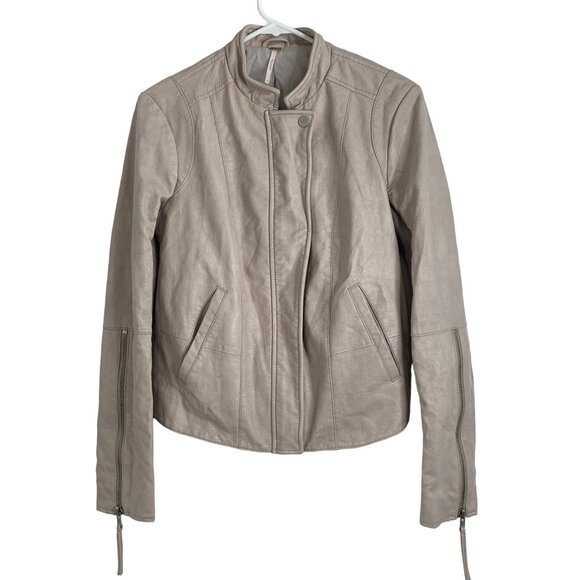 Free People Womens Size 6 Small Faux Leather Moto Jacket Blush Zip Detail 6827 - Picture 1 of 16